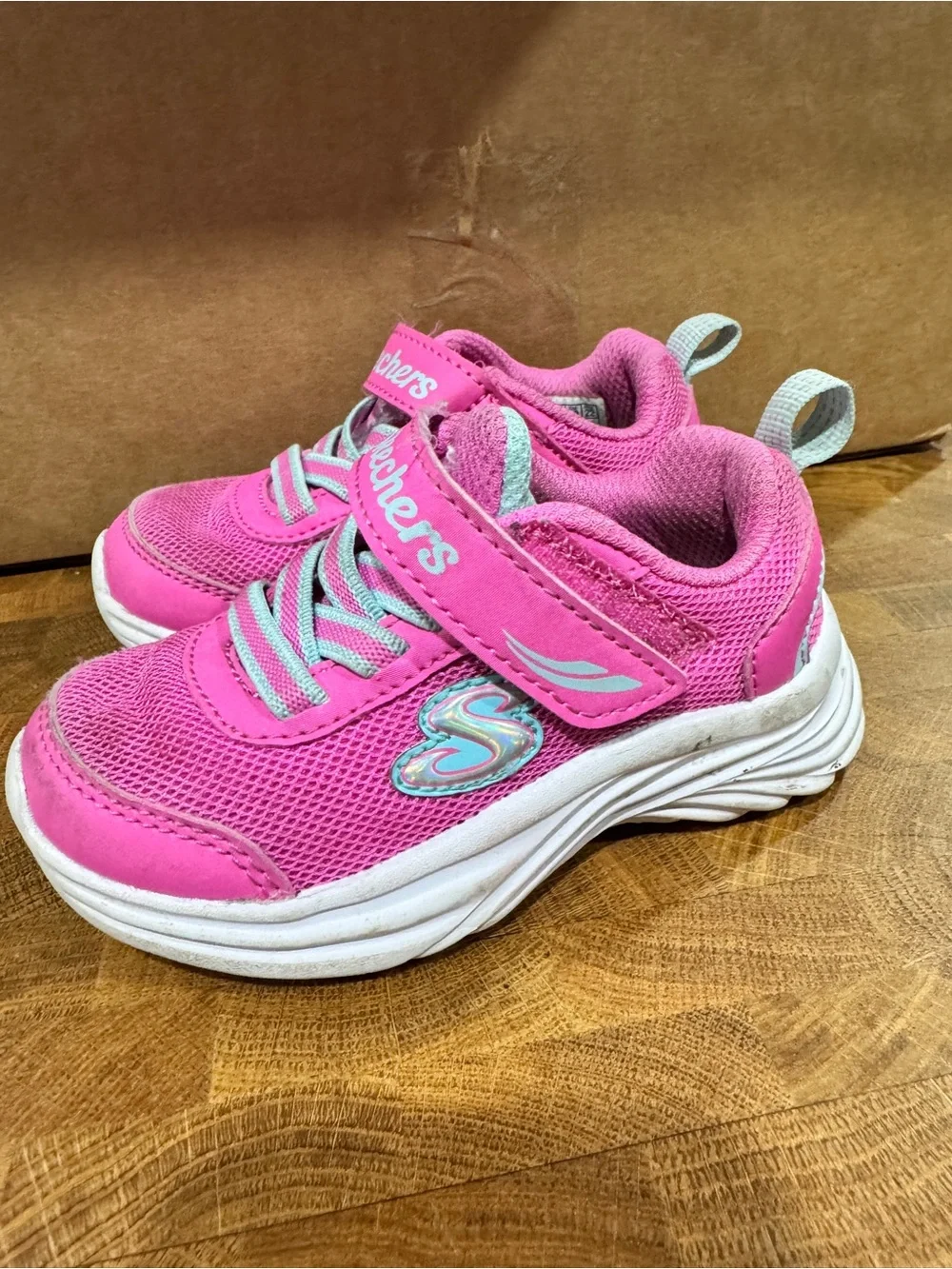 Skechers Girls Bright Pink and Light Blue Sneakers